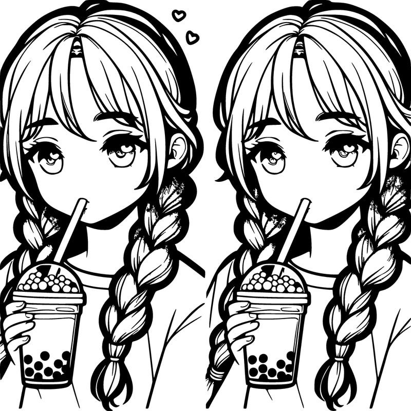 realistic girl with braided hair drinking boba