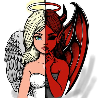 realistic angel half demon