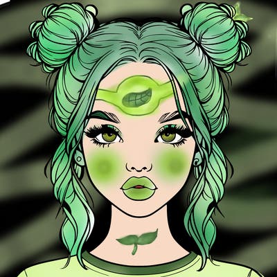 realistic girl with two buns in hair and lips