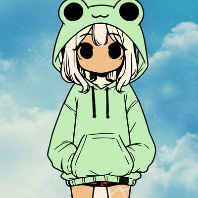 girl with baggy sweatshirt and frog hood