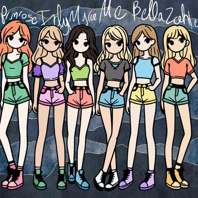 a group of girls wearing crop tops and shorts