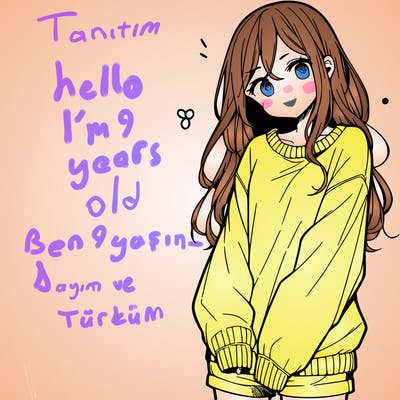 manga teen girl  in a sweater and baggy pants
