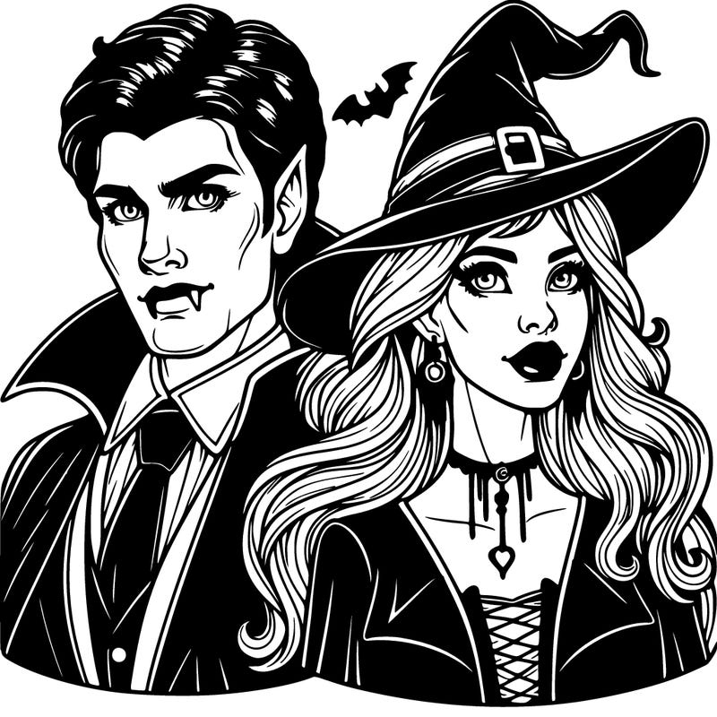 vampire and witch with realistic features