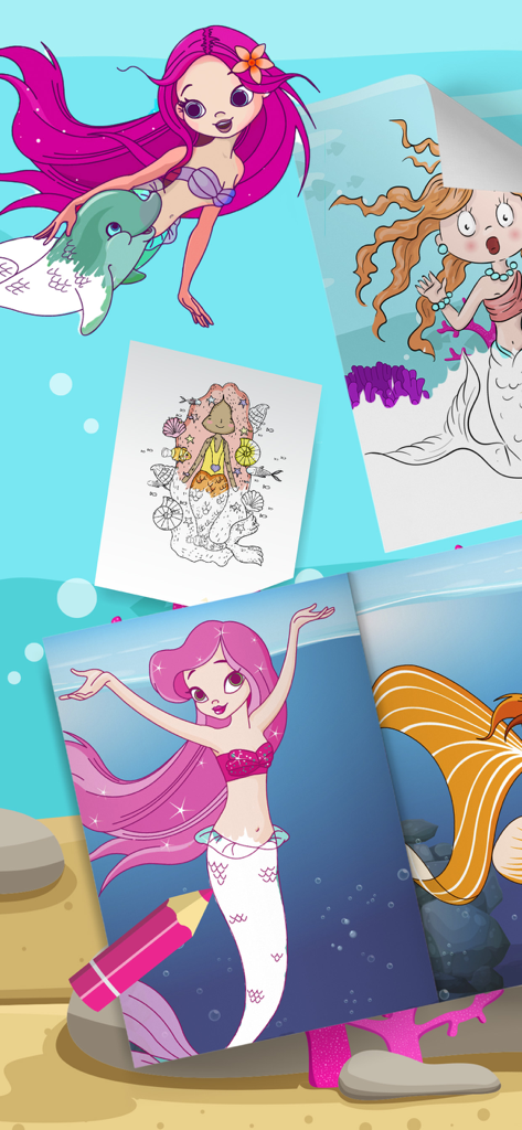 Magic Mermaid Coloring Books - Collection of beautiful mermaid and sea creature coloring pages from the Magic Mermaid app