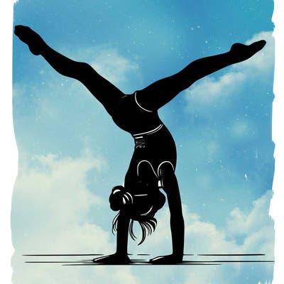 realistic gymnastic hand stand girl in four splits