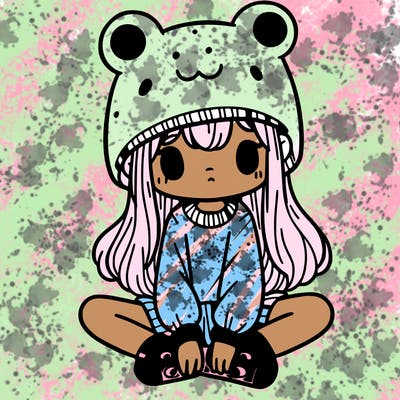 a girl wearing a frog hat and some frog socks