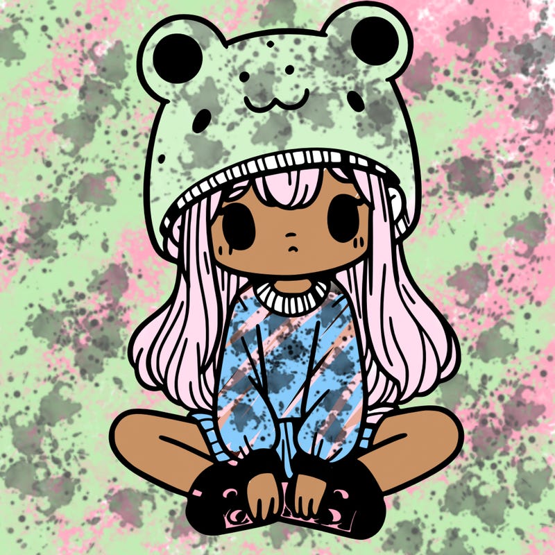 a girl wearing a frog hat and some frog socks