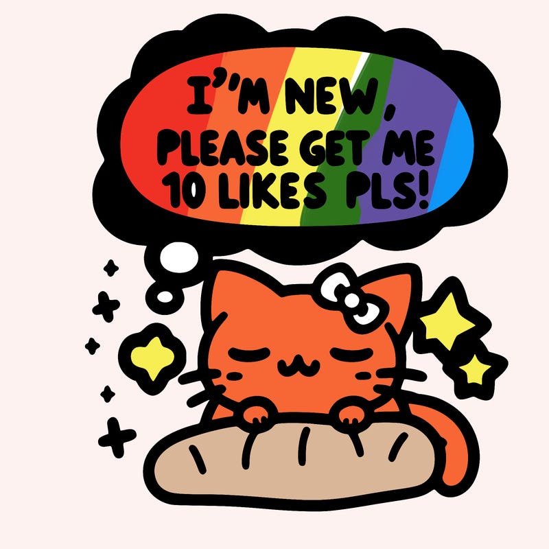 kitty taking a nap dream talking and saying "i'm new, please get me at least 10 likes pls!!"