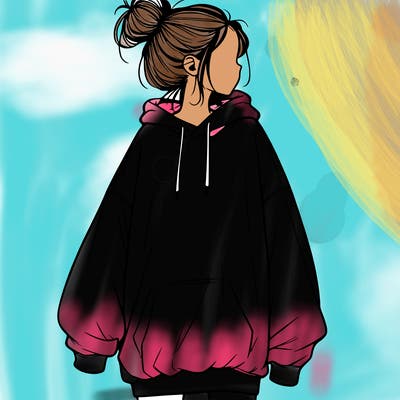 realistic girl with a oversized sweatshirt on and a bun