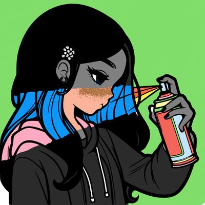 a realistic girl spray painting