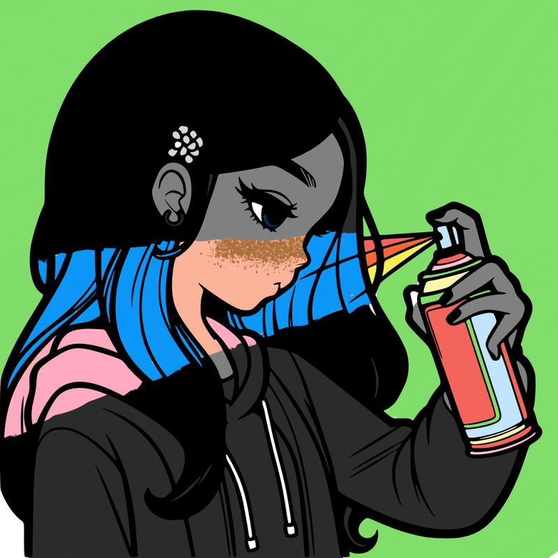 a realistic girl spray painting