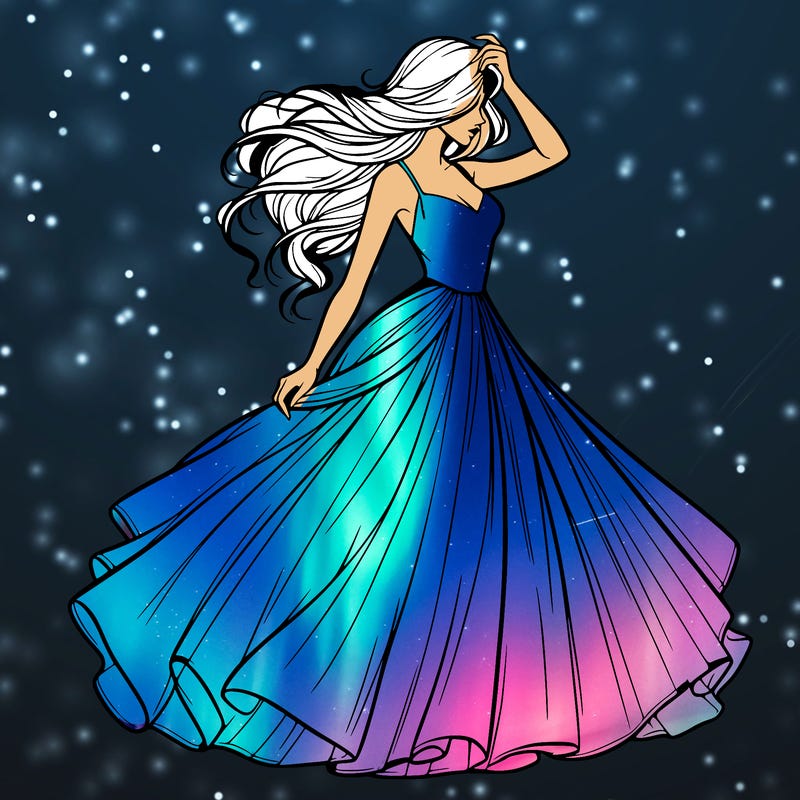 realistic woman with dress flowing in the wind