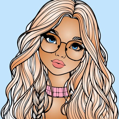 girl with long hair and freckles and glasses realistic