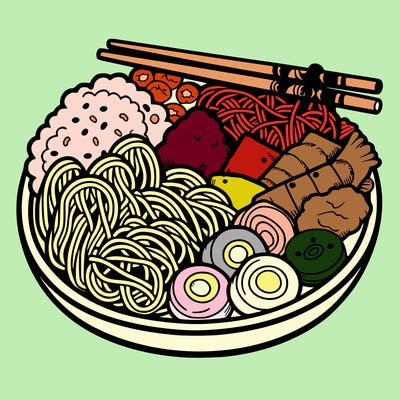 a plate full of chinese food and south korean and japanese