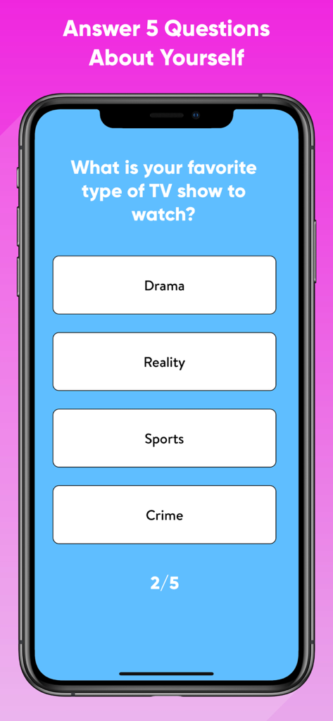 A mobile screenshot showing a trivia question about favorite TV show genres with multiple choice answers