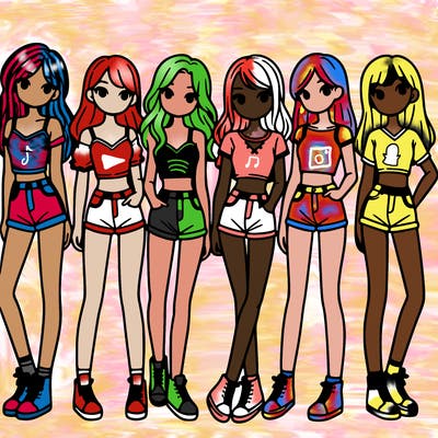 a group of girls wearing crop tops and shorts