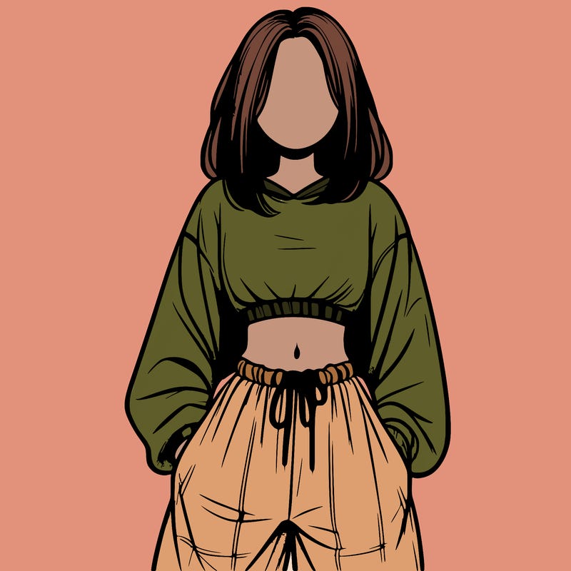 realistic girl faceless with baggy pants and a crop top