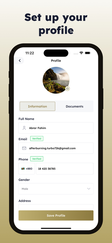 Msar Captain | كابتن مسار - Msar Captain app screen for setting up a driver profile with name, email, phone number, and gender fields.