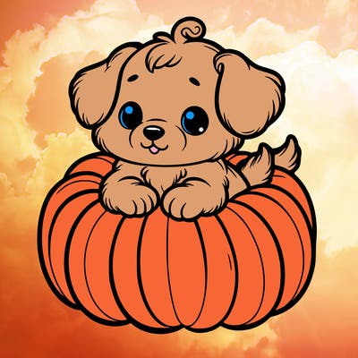 cute little puppy in a pumpkin