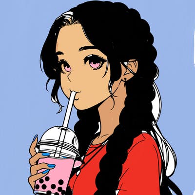 realistic girl with braided hair drinking boba