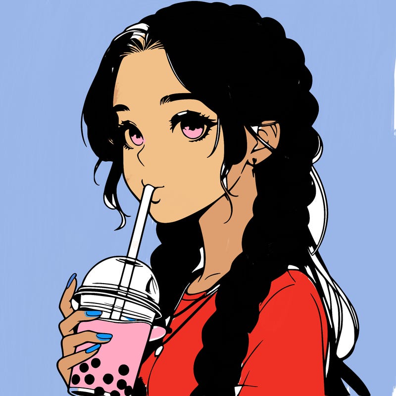 realistic girl with braided hair drinking boba