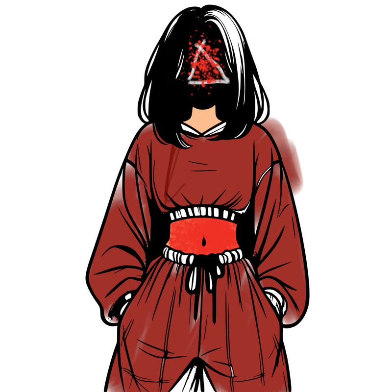 realistic girl faceless with baggy pants and a crop top