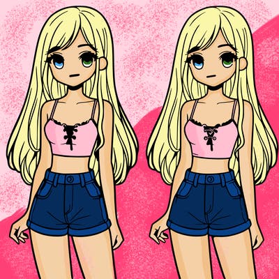 a girl with long hair wearing a crop top and shorts