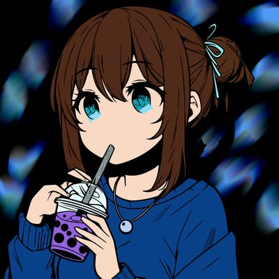manga character drinking boba