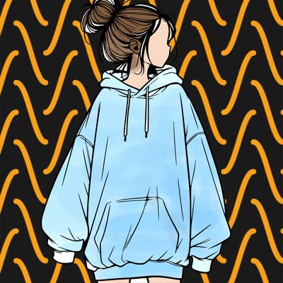 realistic girl with a oversized sweatshirt on and a bun