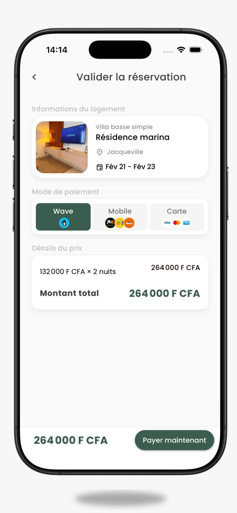 Awlo - A tela de checkout de reserva do aplicativo Awlo exibindo detalhes da acomodação e métodos de pagamento