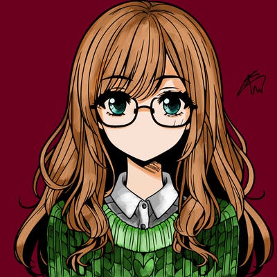 manga character girl with medium lips long hair and glasses