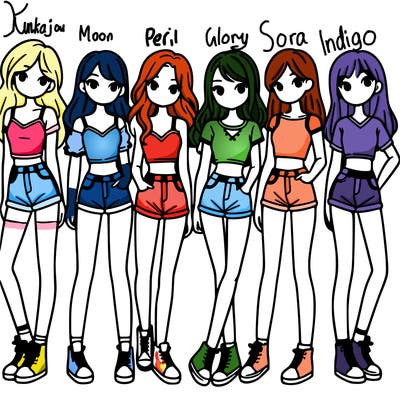 a group of girls wearing crop tops and shorts