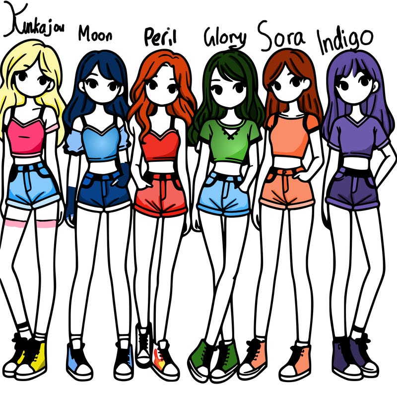 a group of girls wearing crop tops and shorts