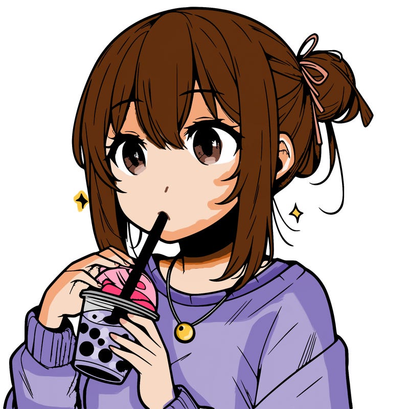 manga character drinking boba