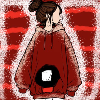 realistic girl with a oversized sweatshirt on and a bun