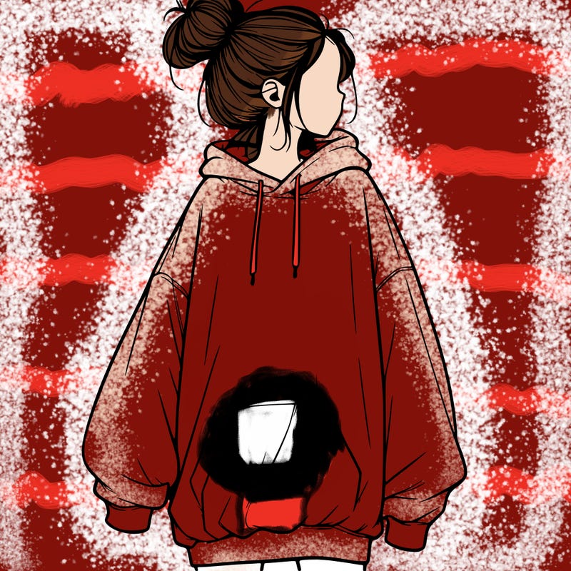 realistic girl with a oversized sweatshirt on and a bun