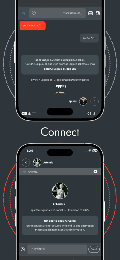 Patchwork: Your Social Media - Patchwork app interface displaying direct messaging and connection features between users