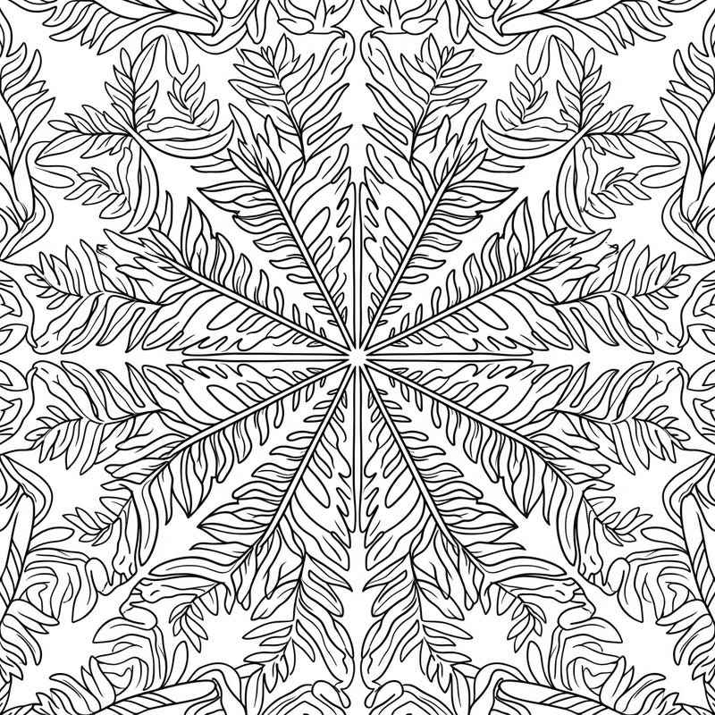 Discover tranquility with this stunning Cinnamon Fern Mandala coloring page. Its perfectly symmetrical botanical design provides an intricate and relaxing artistic experience for all ages.