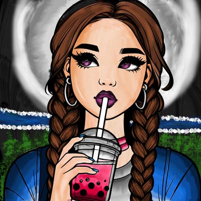 realistic girl with braided hair drinking boba
