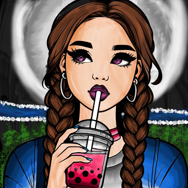 realistic girl with braided hair drinking boba