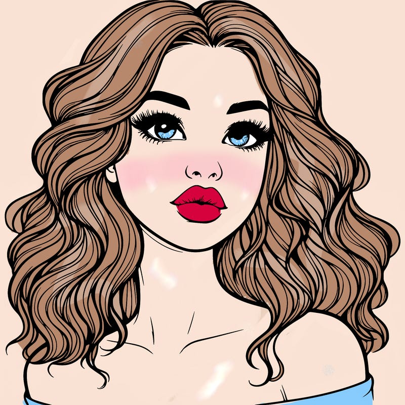 realistic girl with wavy hair and lips