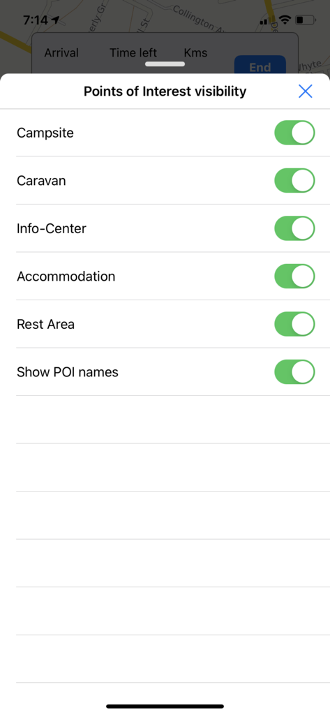 Billy Goat Offroad - Points of Interest visibility settings in the Billy Goat Offroad app