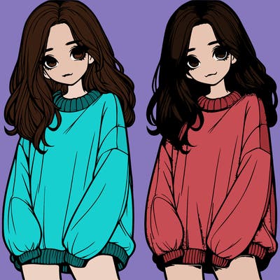 realistic girl with baggy sweater