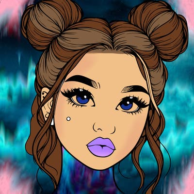 realistic girl with two buns on her hair and lips