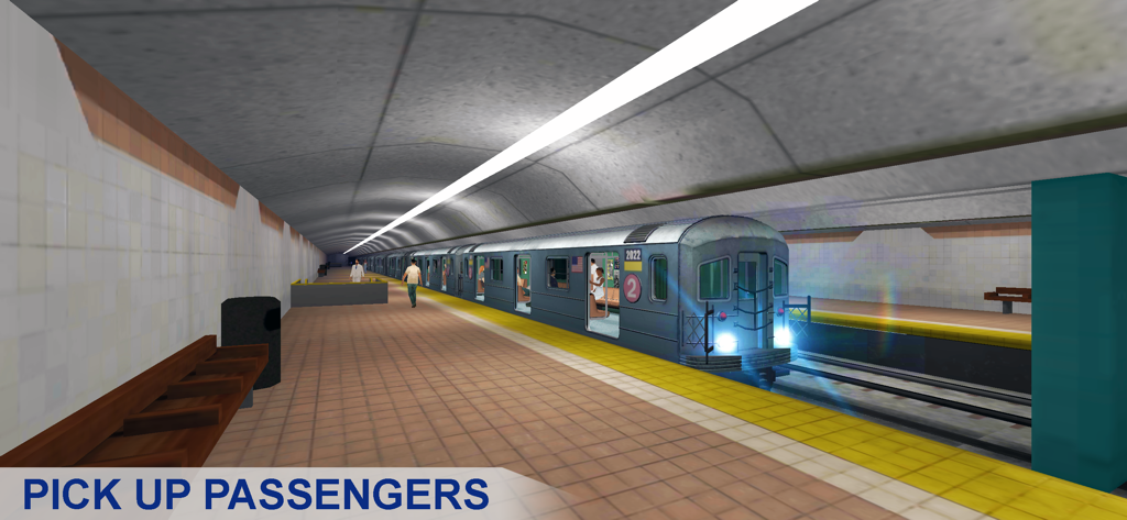 승객 탑승 안내 문구가 있는 지하철역 플랫폼에 정차한 지하철 열차