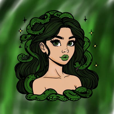 realistic girl with snakes as hair