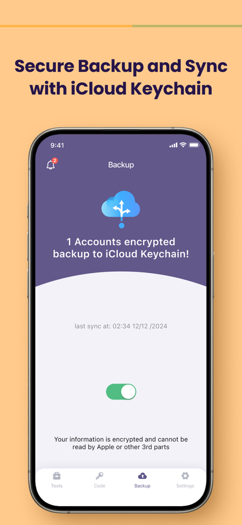MIX SafeNote Keeper - MIX SafeNote Keeper app interface showing secure backup and sync with iCloud Keychain