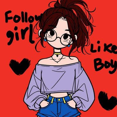 girl with a messy ponytail glasses a baggy crop top and jean shorts