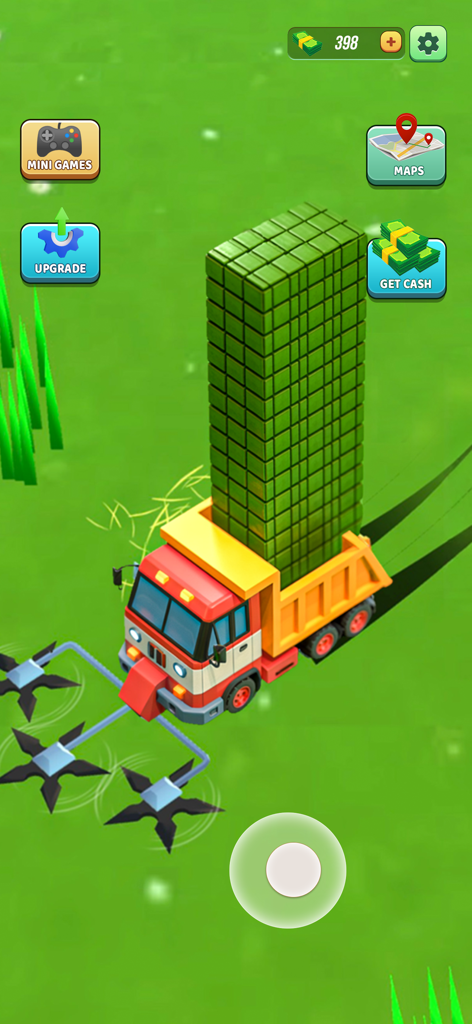 Farm Valley Farming Simulator - Red harvesting truck with a tall stack of green crops in Farm Valley Farming Simulator