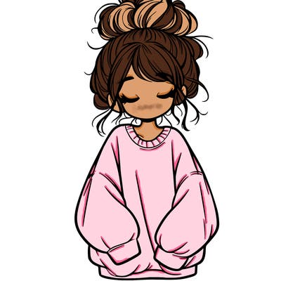 girl with baggy sweatshirt and messy bun